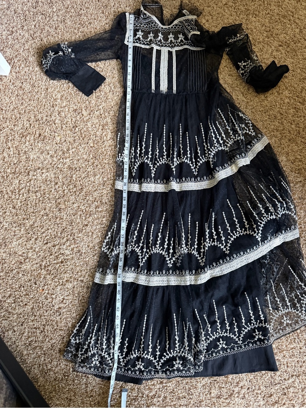 Zara Trinny Black Lace Sheer Tulle XS Embroidered Gothic Boho Maxi Whimsigoth‎ - Picture 11 of 12